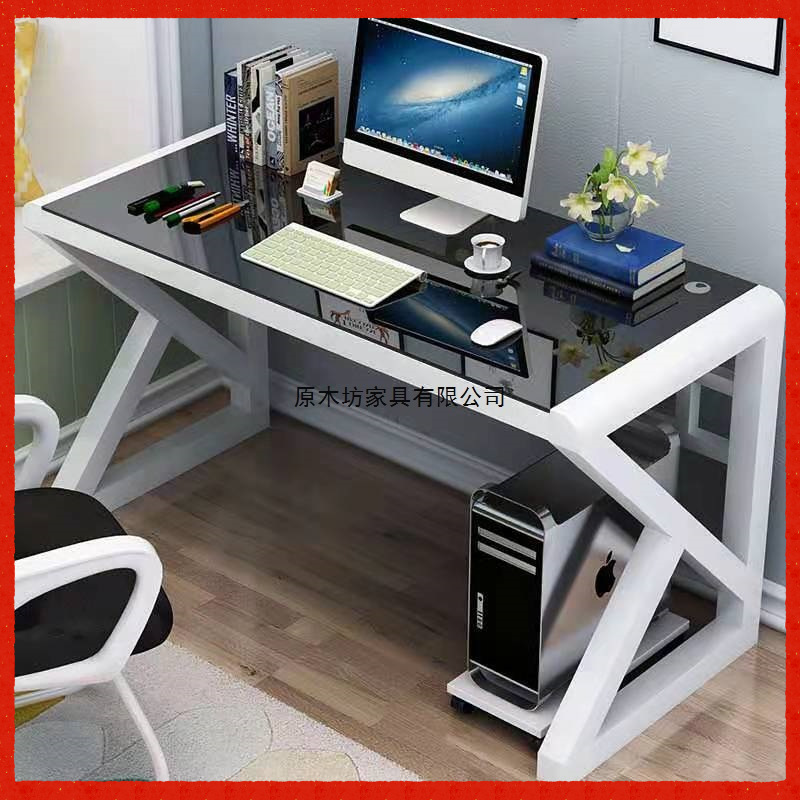 Simple Modern Computer Desk Desktop Table Home Desk Tempered Glass Office Desk Multi-Functional Writing Desk Study Table
