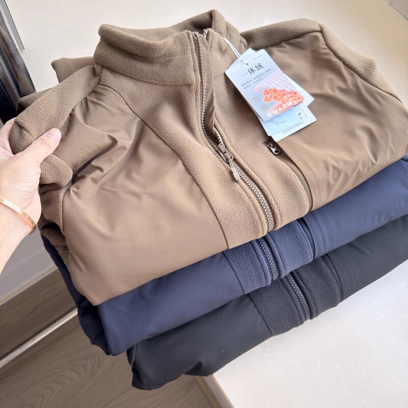 Outdoor Fleece Jacket for Men, Autumn and Winter Cardigan, Stand-Up Collar Sports Jacket, Double-Sided Fleece, Warm Top, Thick Fleece