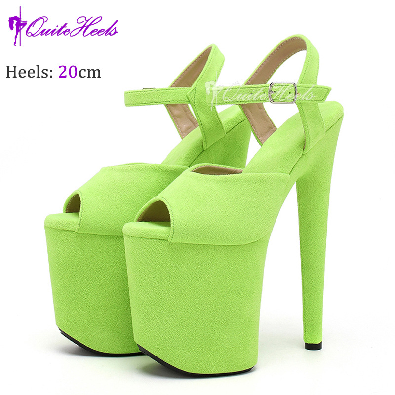 Giày sandal cao gót nữ hở mũi siêu cao 20 cm phong cách Âu Mỹ chất liệu nhung đế chống nước — Màu cam huỳnh quang F.Orange, Màu xanh dương Royal Blue, Màu tím tím tím, Bầu trời xanh chi tiết 14