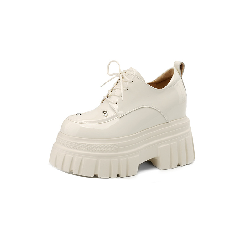 Giày loafer nữ đế xuồng dây buộc phong cách Anh quốc — màu đen
