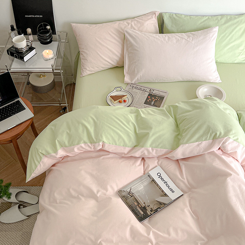 Wholesale ins Japanese double cotton four-piece cotton simple Nordic style wash cotton solid color 4-piece bedding