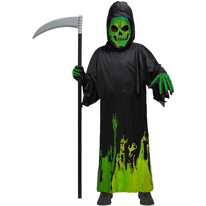 暗闇の中で蛍光を発する死神子供ハロウィーンパーティーコスプレ衣装|undefined