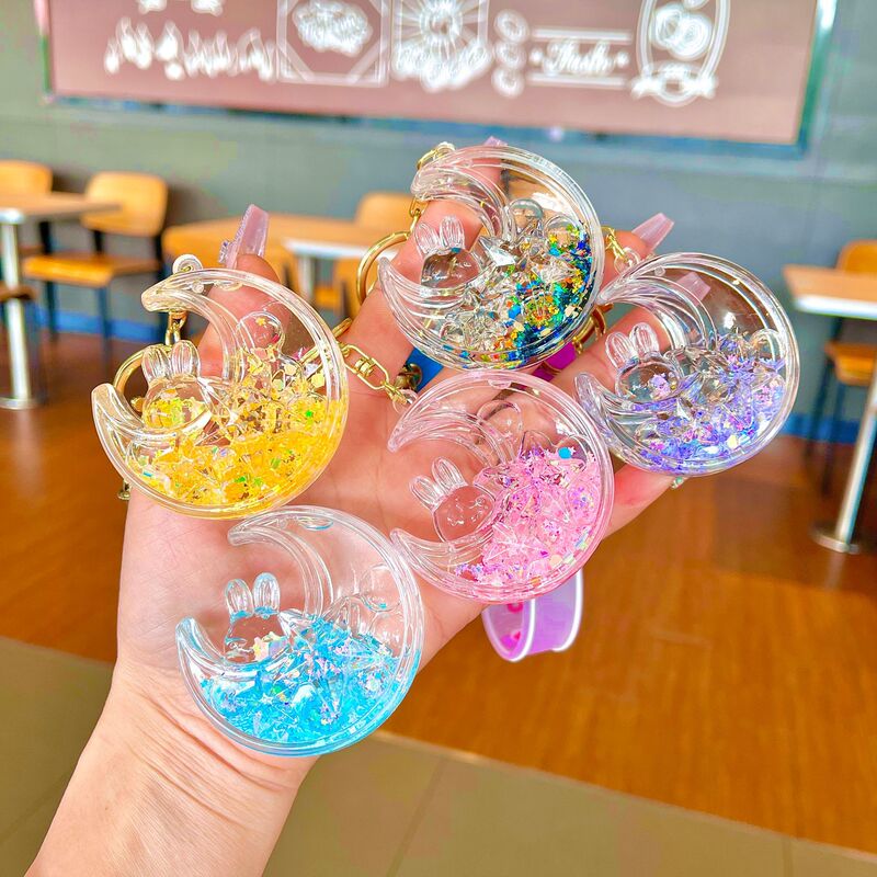 TikTok Net Red Bubble Bead Star Moon Rabbit Luminous Fusset Keychain Crystal Desktop Ornaments Car Bag Pendant