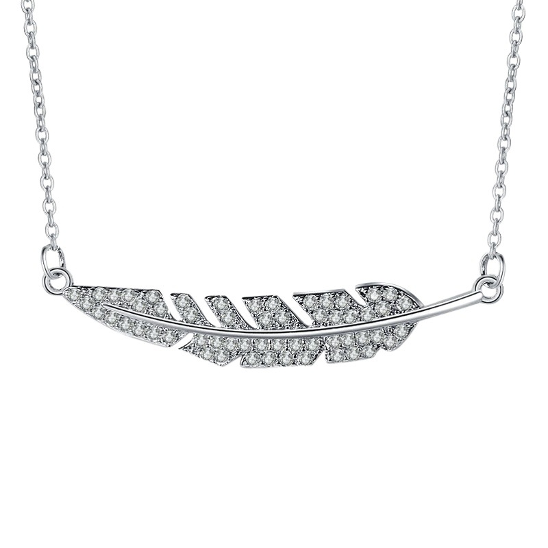 2021 estilo coreano con incrustaciones de circonio nuevo collar elegante de plumas Cadena de clavícula de mujer versátil diseño de nicho de moda simple