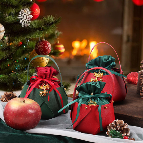 Christmas Apple Bag Leather Portable Bucket Christmas Eve Velvet Gift Bag Peaceful Fruit Candy Bag Velvet Bag