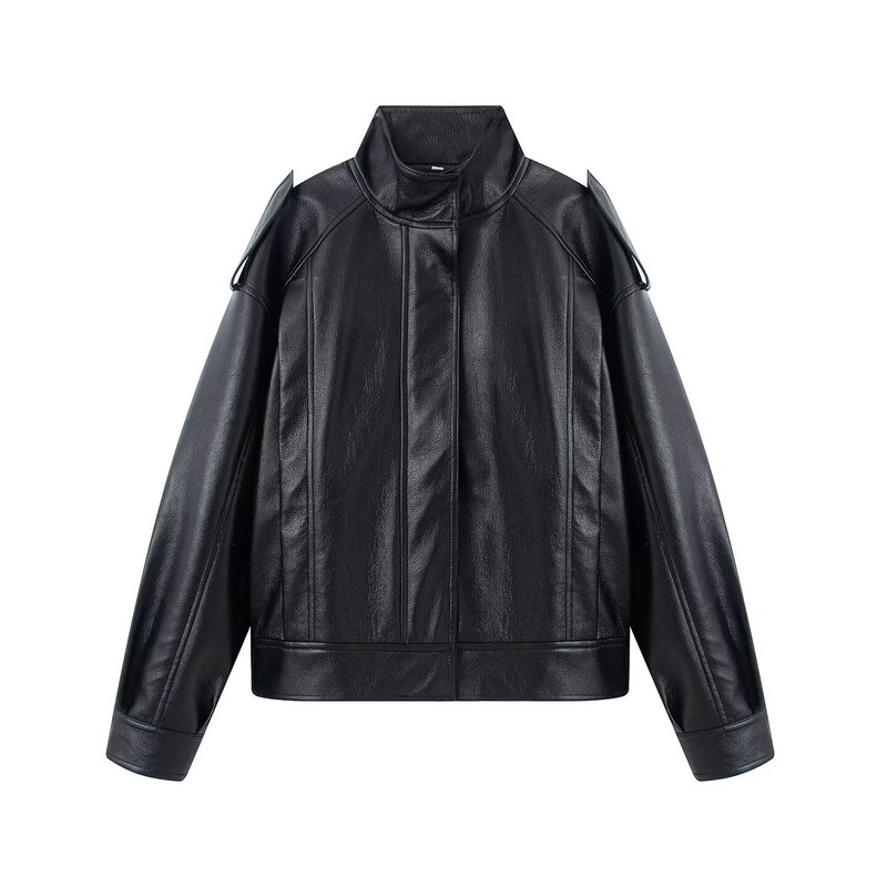Pb&Za Cross-Border Foreign Trade Women's Clothing Design-Inspired Stand-Collar Long-Sleeve Leather Bomber Jacket 2969064 Pb&Za Cross-Border Foreign Trade Women's Clothing Design-Inspired Stand-Collar Long-Sleeve Leather Bomber Jacket 2969064