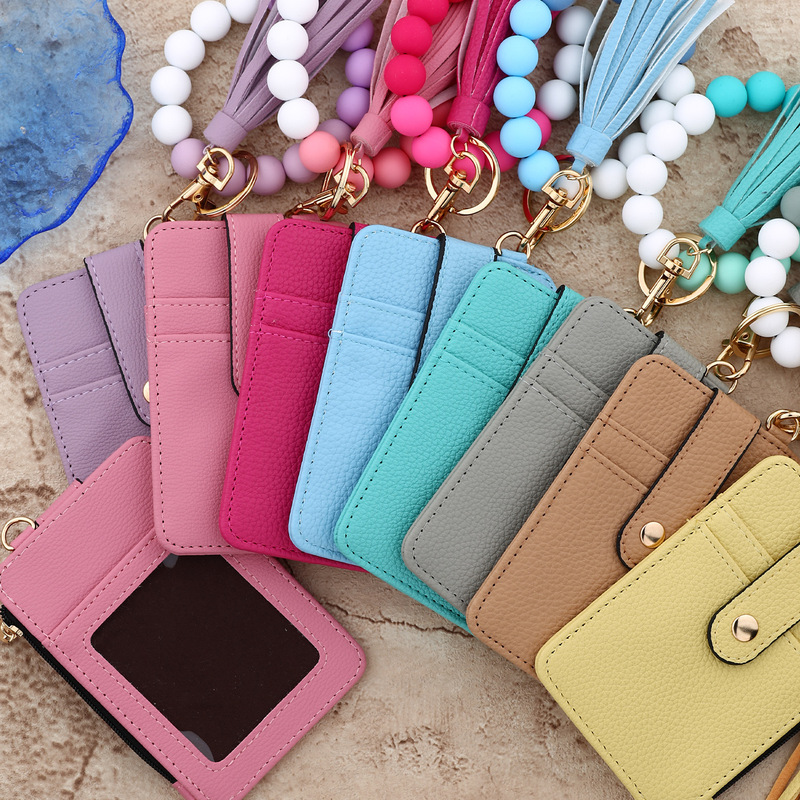 2026 Spot Cross-Border European and American Document Bag Folding Card Holder Silicone Bracelet Bracelet Keychain Pure Color Leather Wallet 2026 Spot Cross-Border European and American Document Bag Folding Card Holder Silicone Bracelet Bracelet Keychain Pure Color Leather Wallet
