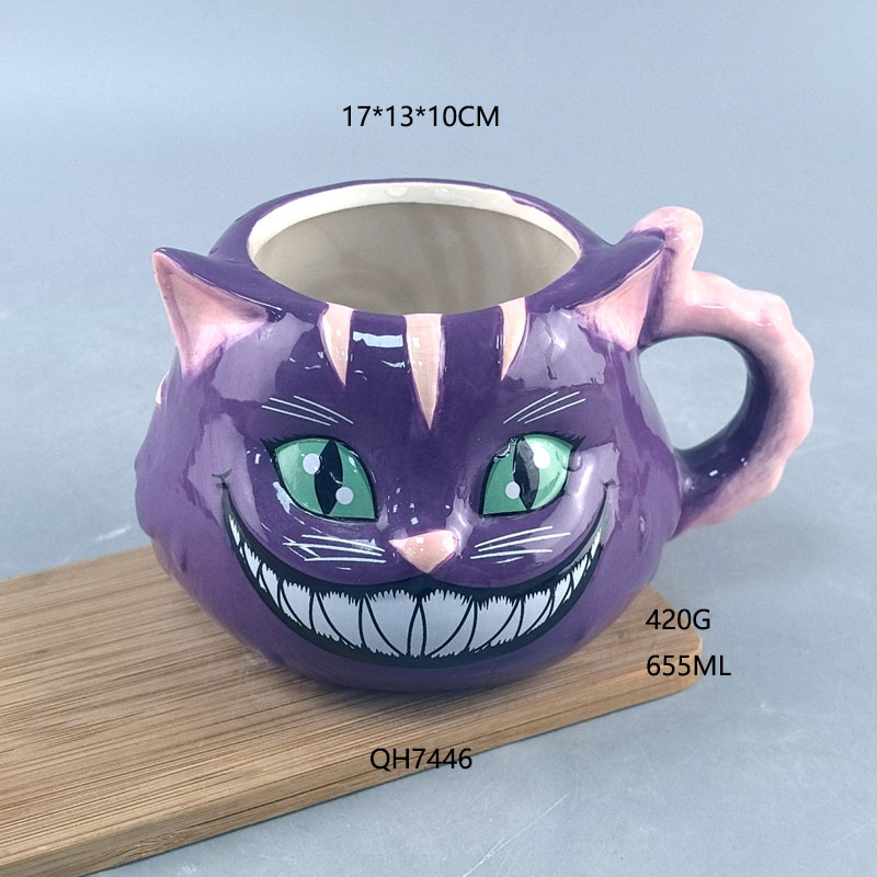 Spot transfronterizo Europa y América Halloween púrpura gato malvado taza de cerámica taza de café animal taza de relieve pintado