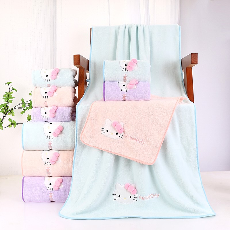 New Kt Cat Bath Towel Cute Girly Heart Coral Velvet Towel Soft Absorbent Turban Dry Hair Cap Bath Towel