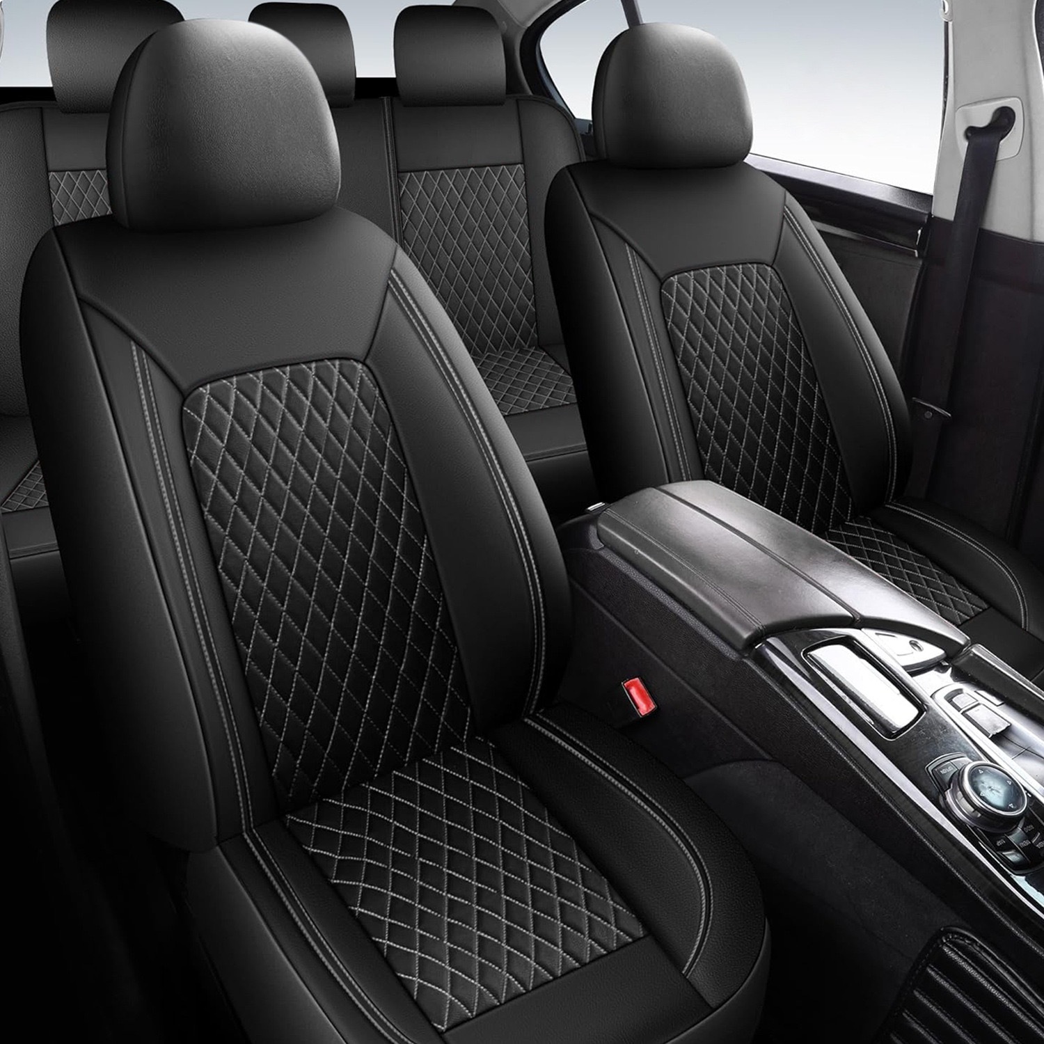 New cross-border single-line diamond pattern PU leather universal car seat cover for Amazon, Temu, Mercado Libre, Mexico