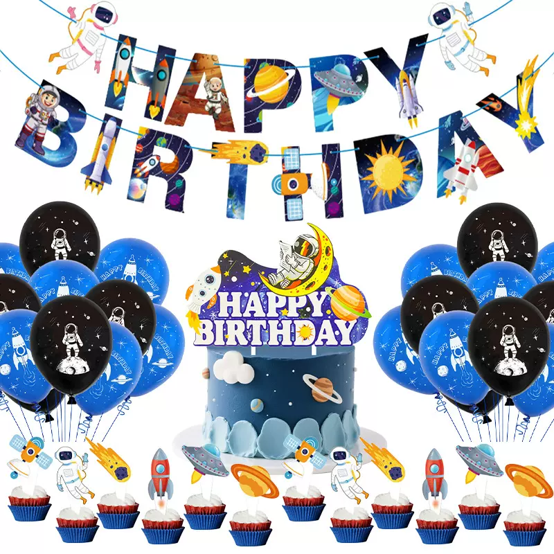 太空主题生日蛋糕插签插牌火箭派对装饰用品宇航员生日蛋糕插旗