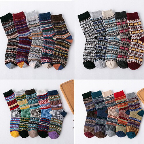 Winter New Arrival: Women's Thickened, Chunky-Knit Ethnic-Style Rabbit Wool Socks – European & American Style Women's Socks