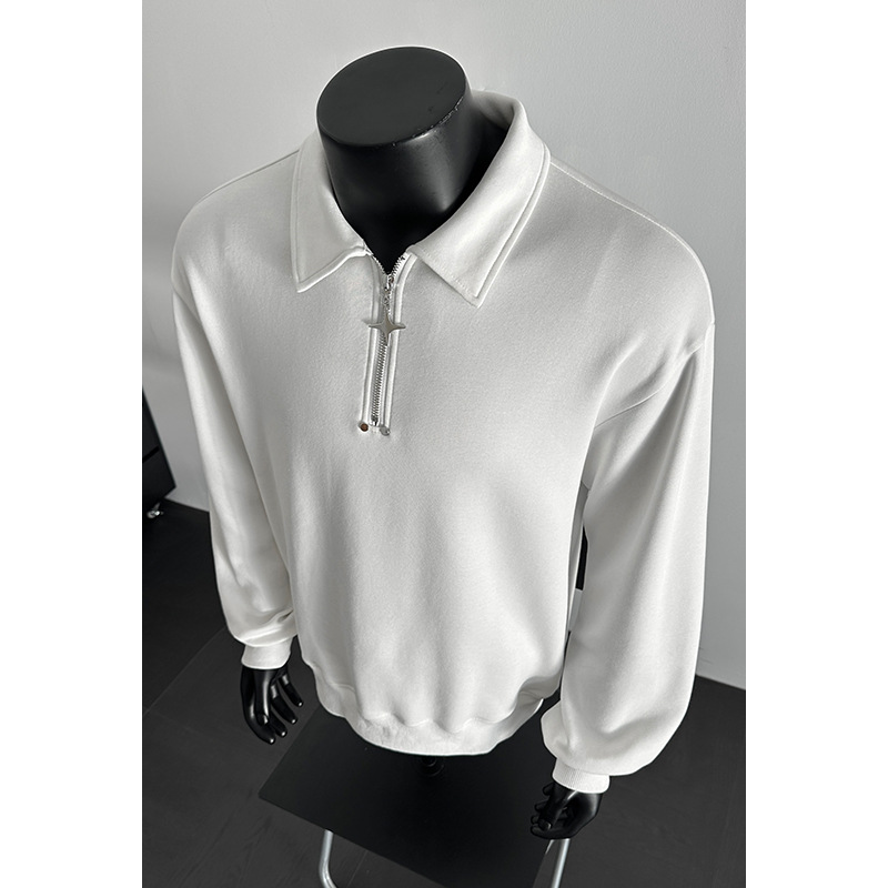 300 g schweres chinesisches Baumwoll-Sweatshirt mit halbem Reißverschluss, Rollkragen und langen Ärmeln für Damen und Herren, lockere Passform, vielseitig._voghion.com