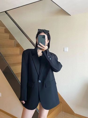 Black suit jacket, feminine design, Korean suit, loose casual slim top, spring and autumn small suit