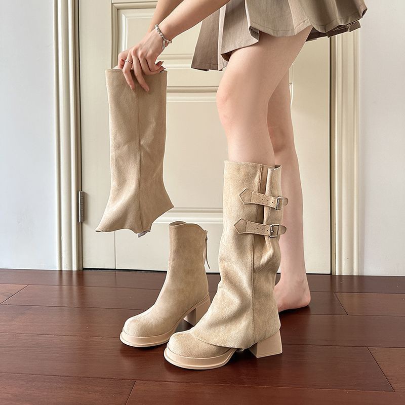 Thick-Heeled Knee-High Two-Way Wear High Boots for Women 2025 Knight Pants Long Boots High-Heeled Detachable Long Boots