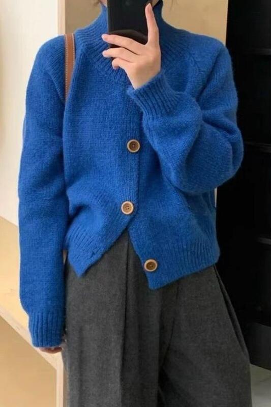 Autumn Lazy Style Sweater Jacket Women's 2025 New High Collar Top Retro Single-Breasted Orange Knitted Cardigan Autumn Lazy Style Sweater Jacket Women's 2025 New High Collar Top Retro Single-Breasted Orange Knitted Cardigan