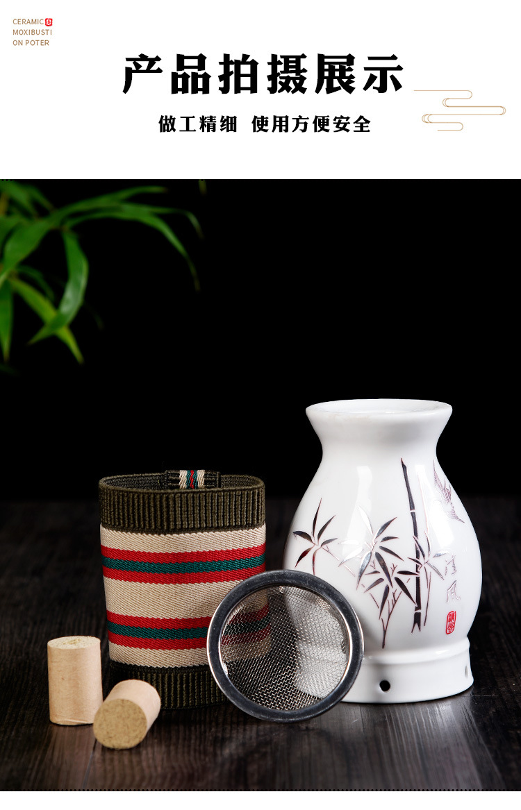 Ceramic Moxibustion Jar Double Layer Anti-Scald Design with Gua Sha Function Portable Warming Device 10.5x6.5x5.5 cm in use