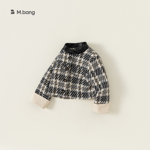 Beibei City Girls Spring Clothes Baby Girl Small Fragrance Jacket Houndstooth Short Fashionable Cardigan Top QY23016