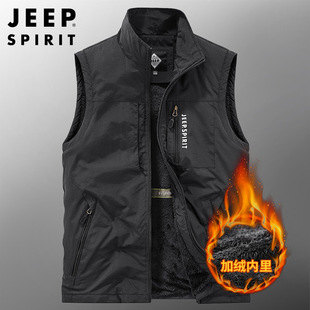 JEEP SPIRIT Tooling Vest Men's Autumn and Winter Velvet Thickened Vest Outdoor Photography Vest Shoulder HL7003B