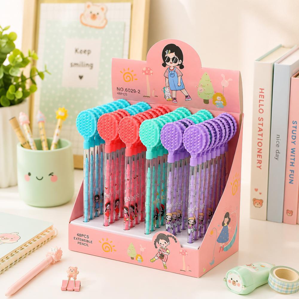 Cartoon comb and mirror double-sided non-sharpening building block pencil, refillable egg-shape pencil, bullet tip pencil, in stock