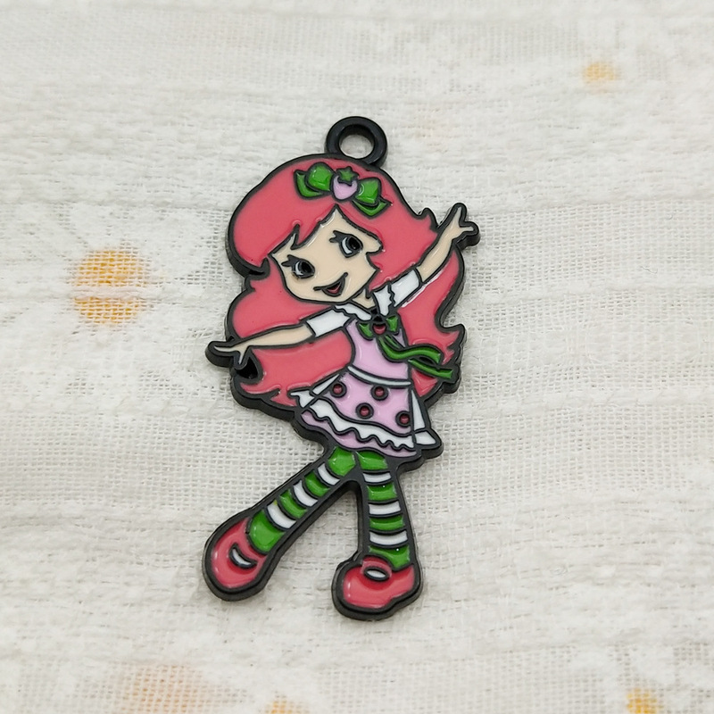 卡通欧美热销草莓女孩 DIY饰品配件合金滴油吊坠钥匙扣耳环挂件|undefined