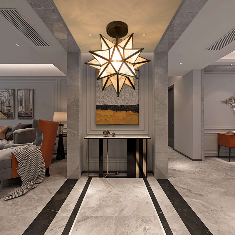 European-style Aisle Home Decoration Glass Five-pointed Star Corridor Bedroom Study Corridor Restaurant Entrance Balcony Star Chandelier