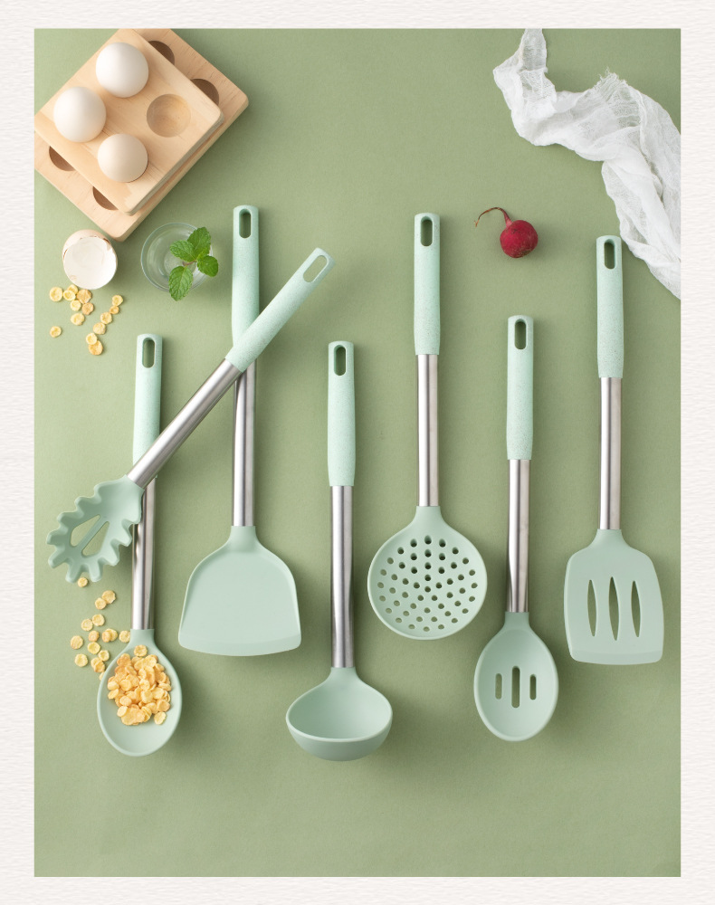 Silikon mutfak eşyaları 7 parçalı set pişirme spatulası mutfak eşyaları silikon tencere spatula çorba kaşığı pişirme yapışmaz mutfak eşyaları seti