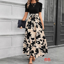 2025亚马逊跨境专供欧美女装花卉印花高腰时尚优雅气质连衣裙