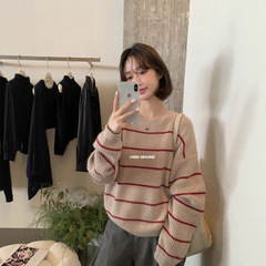 imiss 韩系条纹圆领保暖毛衣(含10%兔绒)2025秋季新款女舒适上衣