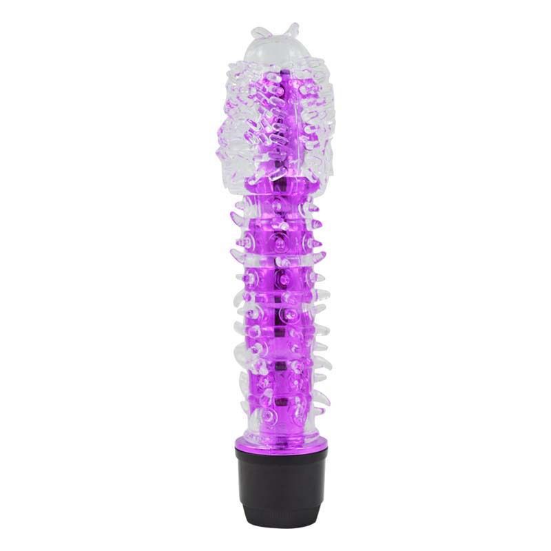 Crystal Spiked Vibrating Masturbator, TPE Textured Sleeve, Purple, Manual Control — detail image 2