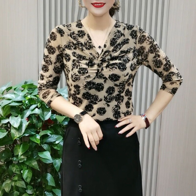 早秋新款时尚减龄打底衫女春秋显瘦遮肉星光弹力百搭长袖上衣T恤|undefined
