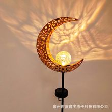 跨境太阳能仙女月亮灯裂纹玻璃球庭院花园户外装饰灯地插灯草坪灯