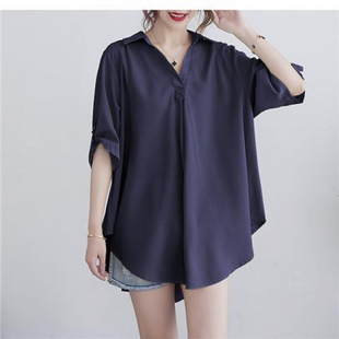 Mid-Length Short-Sleeved Chiffon Shirt for Women 2025 Summer New Large Size Loose Waist Slimming Chiffon Shirt Top for Women