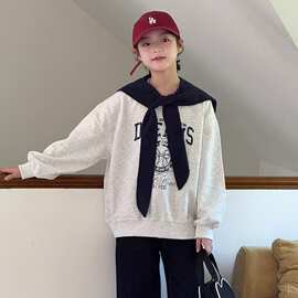 女童秋装披肩卫衣新款韩版中大童女孩春秋季宽松百搭时髦外穿上衣