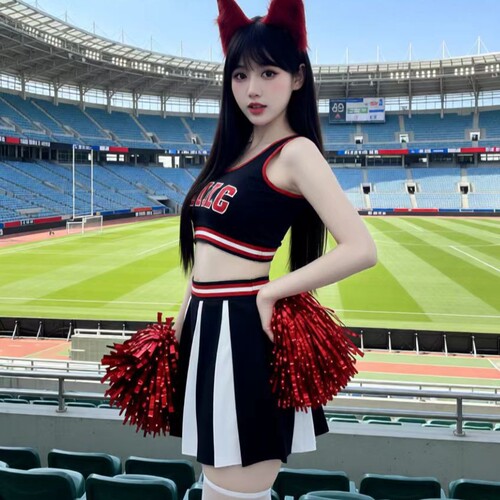 European and American sexy hot girl letter-print contrast-color slim-fit mid-length skirt—cheerleading performance uniform set