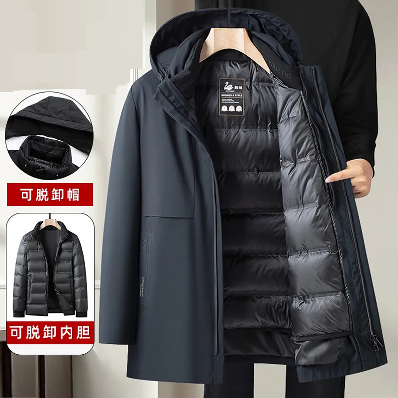 [90 goose down removable liner] winter men's down jacket for middle-aged and elderly fathers padded warm coat