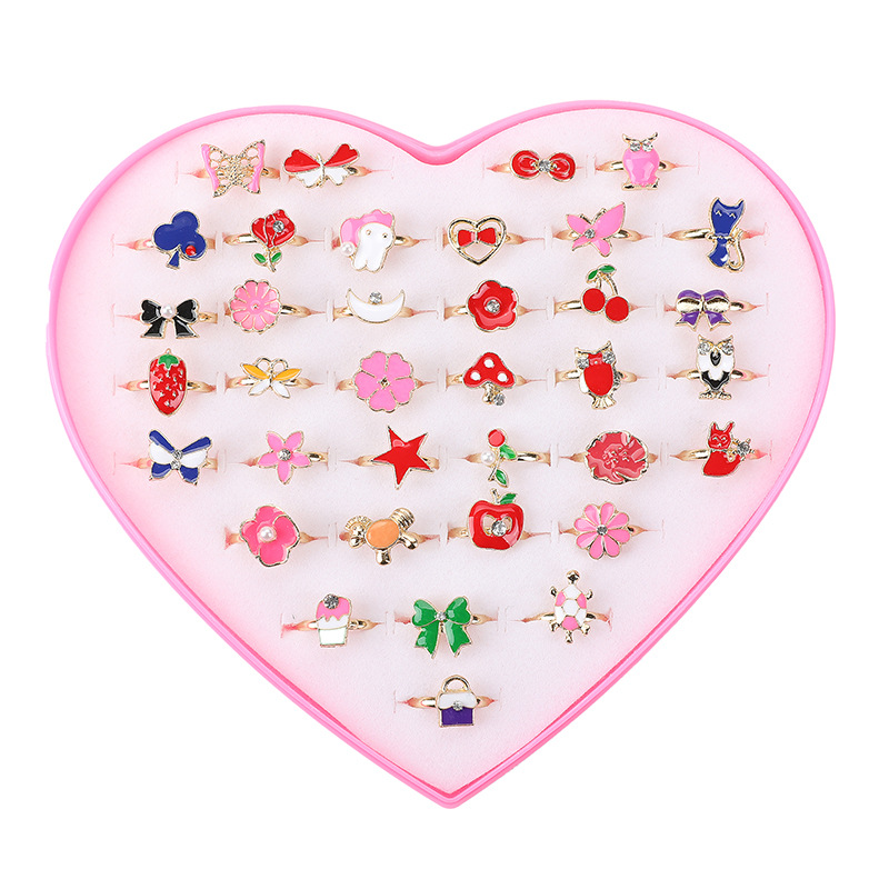 Anillo de aleación para niños de dibujos animados lindo princesa anillo hermoso color mezclado 36 Unidades 1 caja al por mayor venta caliente