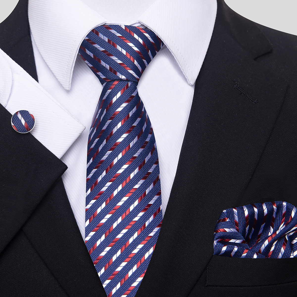 Juego de Corbata de Rayas para Hombre Set de 3 piezas de Rayón, para Bodas y Negocios