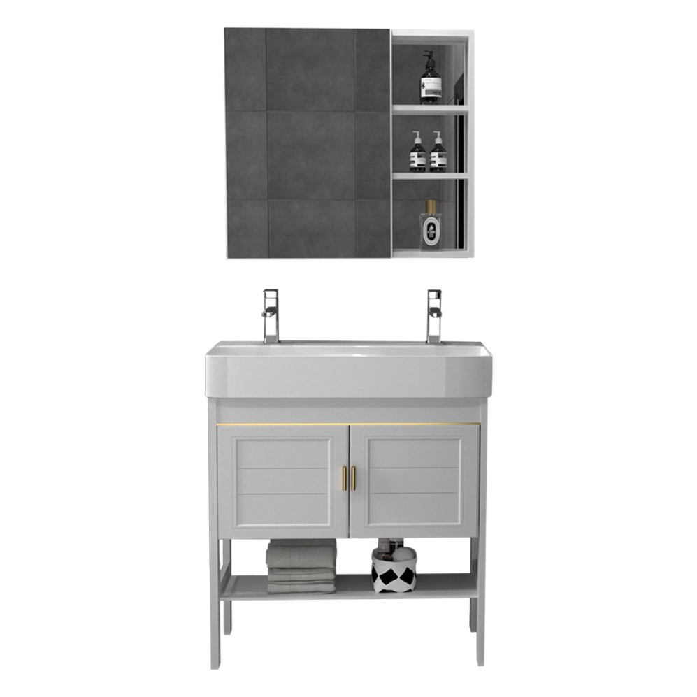 Mueble de baño de aluminio estrecho y largo espacio doble lavabo integrado de cerámica tamaño pequeño lavabo de baño lavabo 30cm