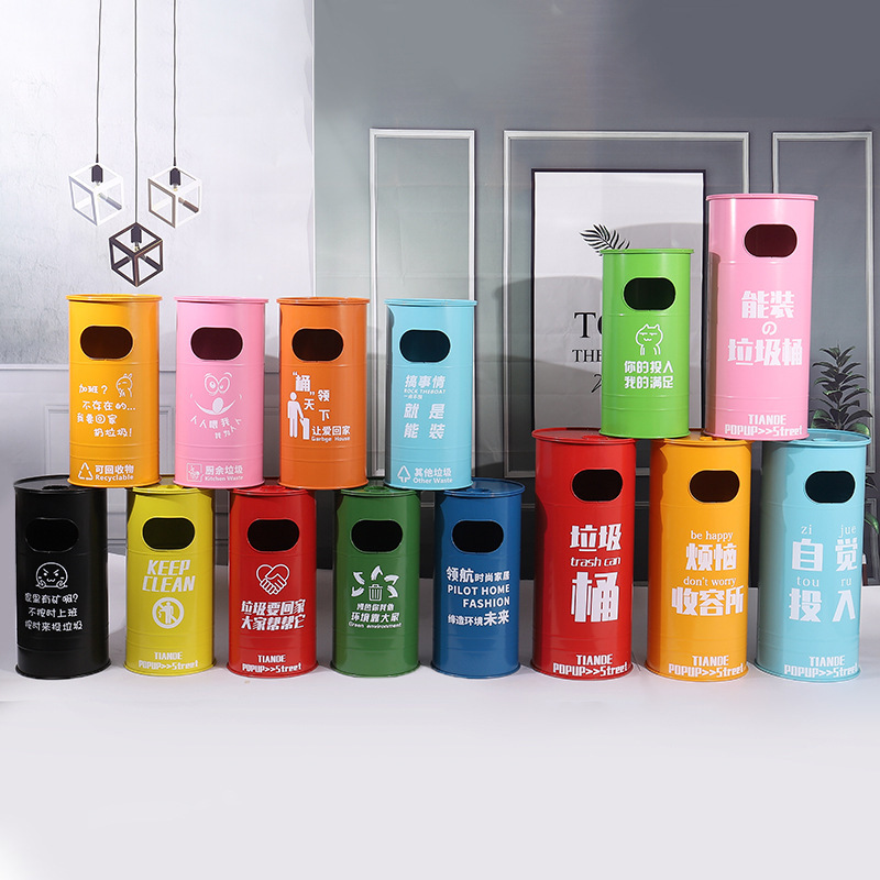 American retro trash can wrought iron creative large outdoor industrial style restaurant milk tea shop garbage sorting gasoline bucket
