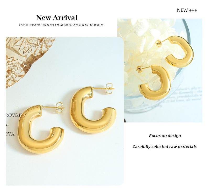 10g Weight Earrings Classification 1 Pair Quantity Street Occasion Titanium Steel Material U Shape Pattern Women'S Gender Plating Design Simple Style Style Simple Style U Shape Titanium Steel Plating Earrings 1 Pair 7