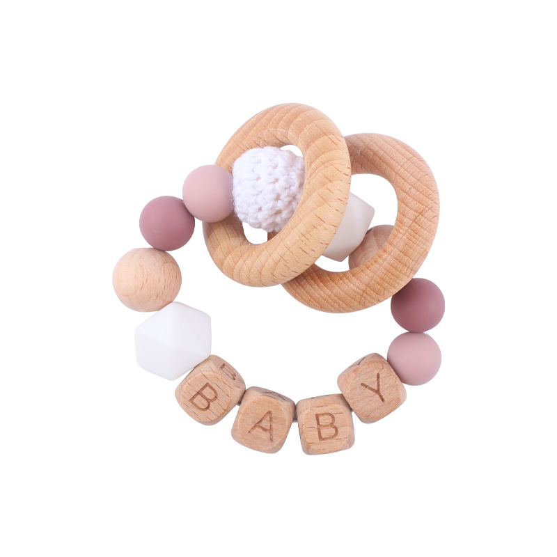Nuevos suministros para bebés Beech carta DIY nombre calmante bebé cuentas de silicona Beech teether pulsera juguete