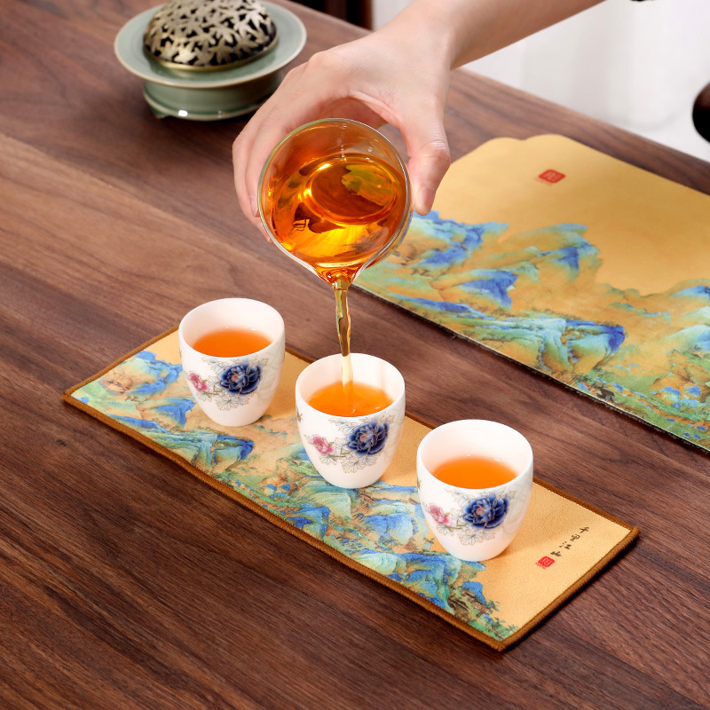 Nuevo estilo chino pequeña estera de té toalla de té seca estera Kung Fu juego de té accesorios engrosada estera de aislamiento tetera Placa de té estera
