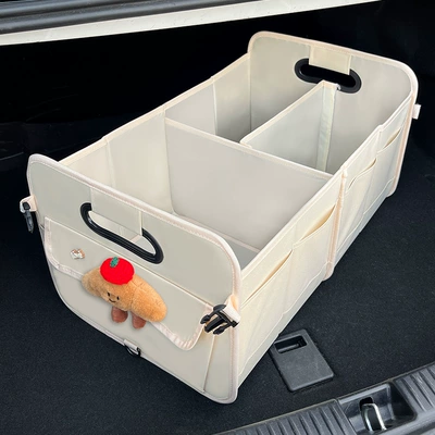 Cute Foldableing Travel Large — Car storage bag/box - croissant-upgraded-material-oxford-cloth-multifunctional-storage-box-beige