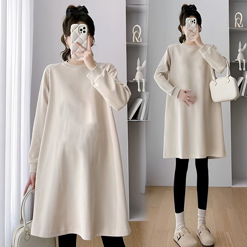 300斤内特大码孕妇装秋冬季加绒加厚2024新款纯色宽松大码打底衣