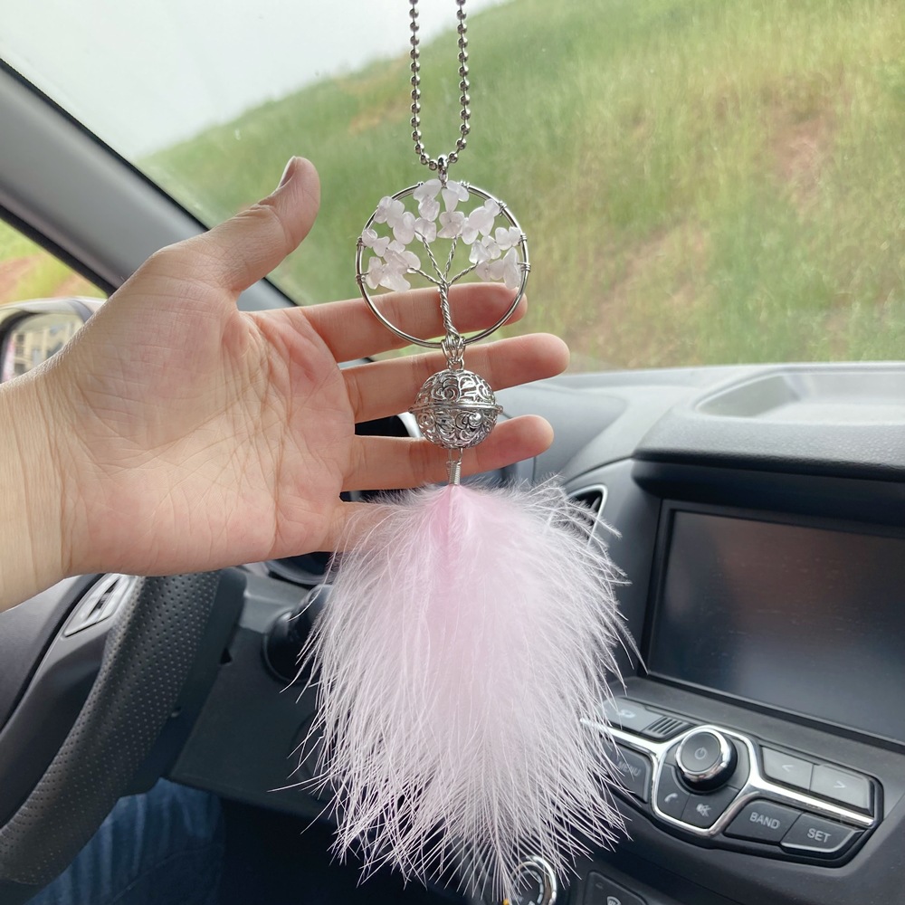 42g Weight 1 Piece Quantity Alloy Material Dreamcatcher, Tree Pattern Creative Pachira Macrocarpa Lucky Tree Palace Bell Feather Dreamcatcher Automobile Hanging Ornament 4