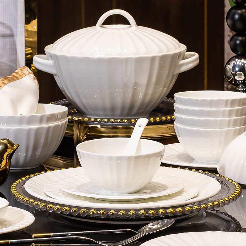 釉下彩單個碗碟盤子景德鎮純白浮雕簡約陶瓷吃飯碗面碗骨瓷餐具