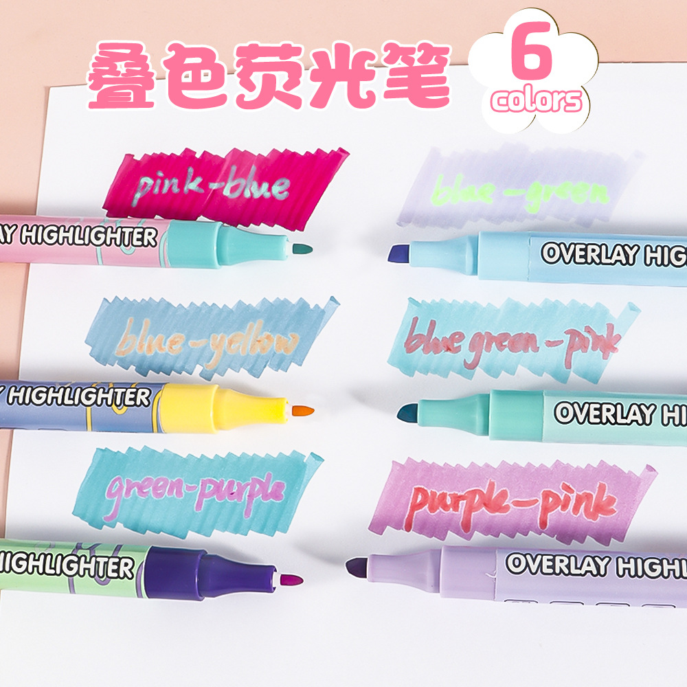 Resaltador de dos colores de dos cabezas, marcador de puntos clave de gran capacidad de 8 colores, bolígrafo de mano para estudiantes, resaltador de color superpuesto