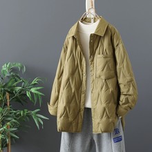 品牌清仓尾货轻薄菱格羽绒棉衣女士冬季休闲翻领夹棉衬衫棉服外套