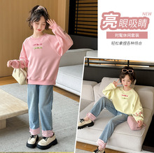 2025秋季女童刺绣卫衣套装洋气中国风儿童春秋上衣牛仔裤两件套